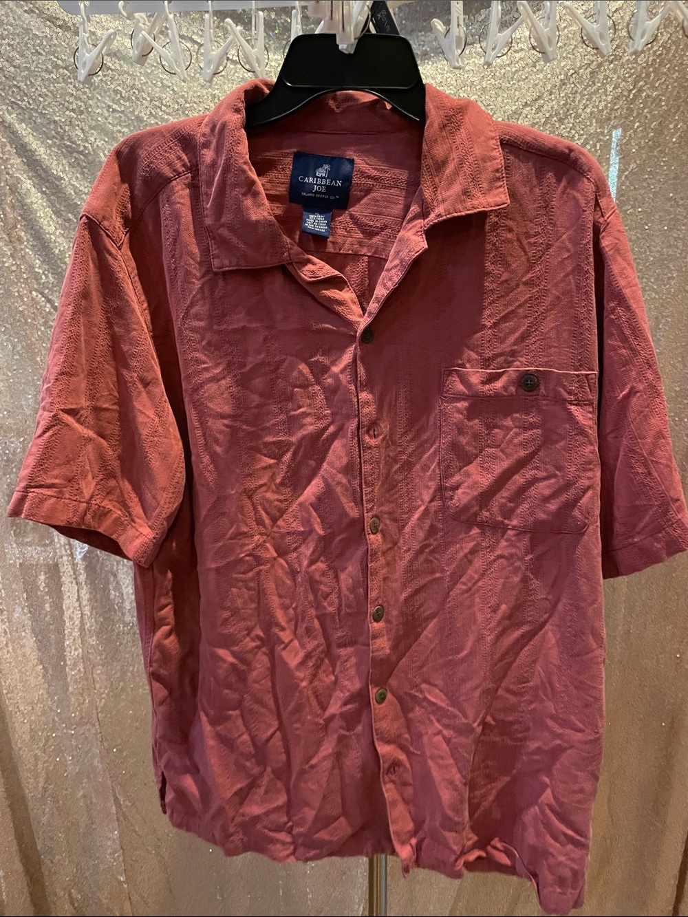 Caribbean Joe Men's Short Sleeve Button-Down Shirt - Rose